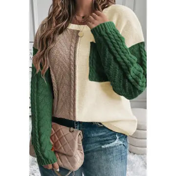 SALE Green ColorBlock Knit Sweater