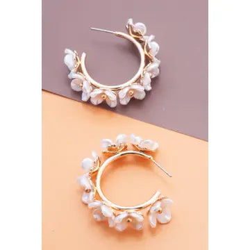 Pearl Flower Hoop Earrings