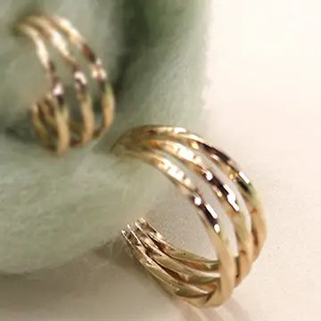 Three Row Gold Hoop Earrings