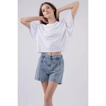 Cream Textured Knit Casual Top